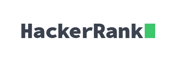 The image is a logo for HackerRank. It features the name "HackerRank" in a sans-serif font, primarily in black with the "R" in "Rank" capitalized and in green. A green square is positioned next to this "R," aligning with its upper right corner. The design is sleek and modern, with a color contrast that emphasizes the Rank aspect of the name.