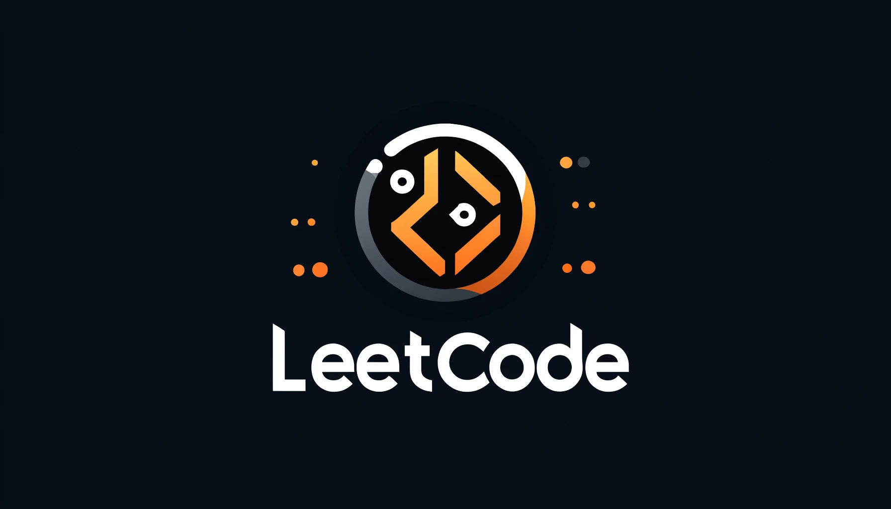 Words LeetCode with a dark background, featuring a stylized coding symbol in orange and white on the left, and the text 'LeetCode' in a clean, rounded font on the right.